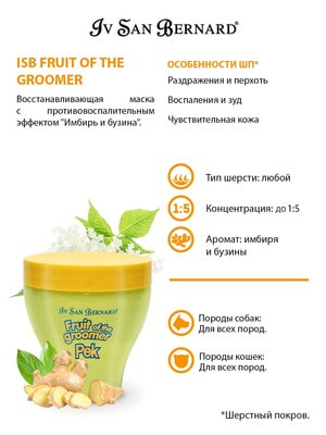 Косметика и средства по уходу Iv San Bernard ISB Fruit of the Groomer Ginger&Elderbery Восстанавливающая маска с противовоспалительным эффектом 250 мл (вид 2) Косметика и средства по уходу Iv San Bernard ISB Fruit of the Groomer Ginger&Elderbery Восстанавливающая маска с противовоспалительным эффектом 250 мл (фото, вид 2)