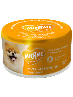Повседневные корма Мнямс Влажный дополнительный корм Мнямс Мусс из курицы с печенью для собак и щенков старше 6 месяцев 80 г (вид 1) Повседневные корма Мнямс Влажный дополнительный корм Мнямс Мусс из курицы с печенью для собак и щенков старше 6 месяцев 80 г (фото, вид 1)