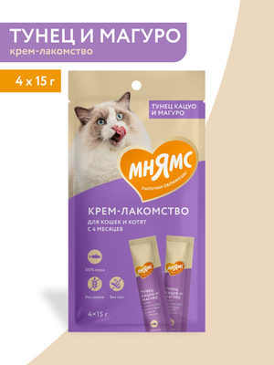 Повседневные Мнямс Крем-лакомство Мнямс для кошек с тунцом Кацуо и Магуро 15 г х 4 шт. (вид 5) Повседневные Мнямс Крем-лакомство Мнямс для кошек с тунцом Кацуо и Магуро 15 г х 4 шт. (фото, вид 5)