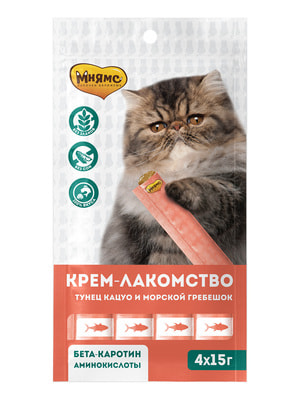 Повседневные Мнямс Крем-лакомство Мнямс для кошек с тунцом Кацуо и морским гребешком 15 г х 4 шт. (вид 3) Повседневные Мнямс Крем-лакомство Мнямс для кошек с тунцом Кацуо и морским гребешком 15 г х 4 шт. (фото, вид 3)
