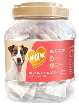 Повседневные Мнямс Лакомство Мнямс для собак и щенков с 4 месяцев "Фросты" с лососем. Размер М (24шт). (вид 1) Повседневные Мнямс Лакомство Мнямс для собак и щенков с 4 месяцев "Фросты" с лососем. Размер М (24шт). (фото, вид 1)
