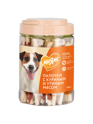 Повседневные Мнямс Лакомство Мнямс для собак палочки с куриным и утиным мясом 340 г (вид 8) Повседневные Мнямс Лакомство Мнямс для собак палочки с куриным и утиным мясом 340 г (фото, вид 8)