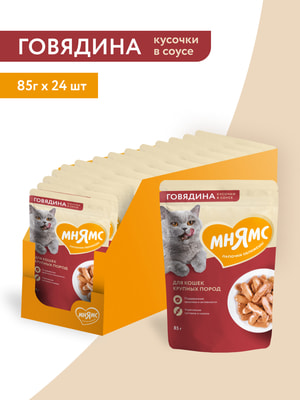 Повседневные корма Мнямс Влажный корм Мнямс Кусочки в соусе с говядиной для крупных кошек 85г (вид 6) Повседневные корма Мнямс Влажный корм Мнямс Кусочки в соусе с говядиной для крупных кошек 85г (фото, вид 6)