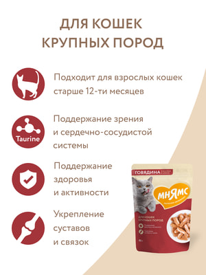 Повседневные корма Мнямс Влажный корм Мнямс Кусочки в соусе с говядиной для крупных кошек 85г (вид 8) Повседневные корма Мнямс Влажный корм Мнямс Кусочки в соусе с говядиной для крупных кошек 85г (фото, вид 8)
