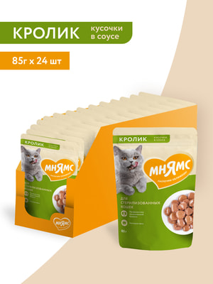 Повседневные корма Мнямс Влажный корм Мнямс Кусочки в соусе с кроликом для стерилизованных кошек 85г (вид 2) Повседневные корма Мнямс Влажный корм Мнямс Кусочки в соусе с кроликом для стерилизованных кошек 85г (фото, вид 2)