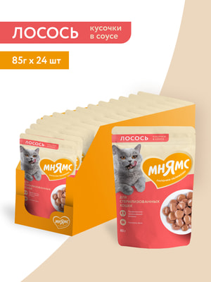 Повседневные корма Мнямс Влажный корм Мнямс Кусочки в соусе с лососем для стерилизованных кошек 85г (вид 6) Повседневные корма Мнямс Влажный корм Мнямс Кусочки в соусе с лососем для стерилизованных кошек 85г (фото, вид 6)