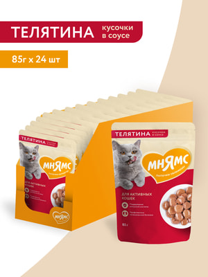 Повседневные корма Мнямс Влажный корм Мнямс Кусочки в соусе с телятиной для активных кошек 85г (вид 2) Повседневные корма Мнямс Влажный корм Мнямс Кусочки в соусе с телятиной для активных кошек 85г (фото, вид 2)