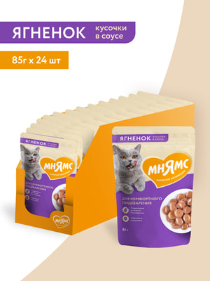 Повседневные корма Мнямс Влажный корм Мнямс Кусочки в соусе с ягненком для комфортного пищеварения у кошек 85г (вид 2) Повседневные корма Мнямс Влажный корм Мнямс Кусочки в соусе с ягненком для комфортного пищеварения у кошек 85г (фото, вид 2)