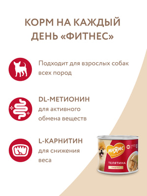 Повседневные корма Мнямс Влажный корм Мнямс Паштет из телятины для собак всех пород «ФИТНЕС» 200 г (вид 18) Повседневные корма Мнямс Влажный корм Мнямс Паштет из телятины для собак всех пород «ФИТНЕС» 200 г (фото, вид 18)