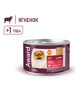 Повседневные корма Award Влажный корм AWARD для взрослых собак паштет из ягненка с яблоком 200г (вид 3) Повседневные корма Award Влажный корм AWARD для взрослых собак паштет из ягненка с яблоком 200г (фото, вид 3)