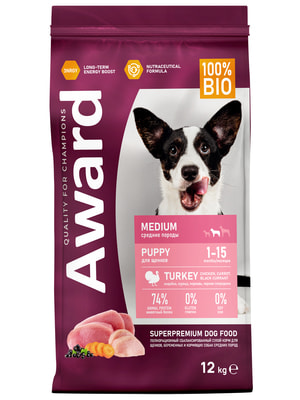 Повседневные корма Award Сухой корм AWARD для щенков от 1 мес, беременных и кормящих сук средних пород с индейкой и курицей с добавлением моркови и черной смородины 12кг (вид 6) Повседневные корма Award Сухой корм AWARD для щенков от 1 мес, беременных и кормящих сук средних пород с индейкой и курицей с добавлением моркови и черной смородины 12кг (фото, вид 6)