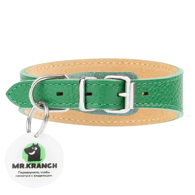 Ошейники, шлейки, намордники Mr.Kranch Ошейник-селедка Mr.Kranch для собак из натуральной кожи с QR-адресником, 29-35см, зеленый (вид 1) Ошейники, шлейки, намордники Mr.Kranch Ошейник-селедка Mr.Kranch для собак из натуральной кожи с QR-адресником, 29-35см, зеленый (фото, вид 1)