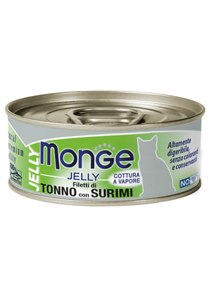Повседневные корма Monge Влажный корм Monge jelly Adult cat для взрослых кошек с желтоперым тунцом и сурими, консервы 80 г (вид 4) Повседневные корма Monge Влажный корм Monge jelly Adult cat для взрослых кошек с желтоперым тунцом и сурими, консервы 80 г (фото, вид 4)
