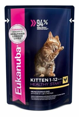 Влажные корма, консервы Eukanuba Влажный корм для котят Eukanuba Kitten Healthy Start , 24 шт по 85 г (вид 1) Влажные корма, консервы Eukanuba Влажный корм для котят Eukanuba Kitten Healthy Start , 24 шт по 85 г (фото, вид 1)