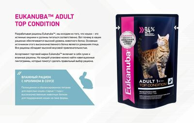 Влажные корма, консервы Eukanuba Влажный корм Eukanubaдля взрослых кошек из кролика в соусе, 24 шт по 85 г (вид 5) Влажные корма, консервы Eukanuba Влажный корм Eukanubaдля взрослых кошек из кролика в соусе, 24 шт по 85 г (фото, вид 5)