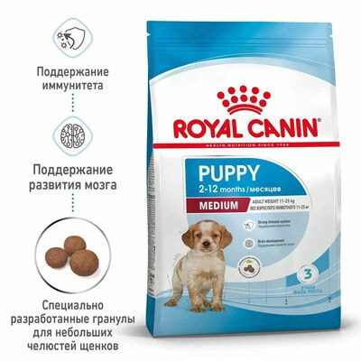 Сухие корма Royal Canin Корм сухой для щенков средних пород в возрасте до 12 месяцев Royal Canin Medium Puppy, 3 кг (вид 2) Сухие корма Royal Canin Корм сухой для щенков средних пород в возрасте до 12 месяцев Royal Canin Medium Puppy, 3 кг (фото, вид 2)