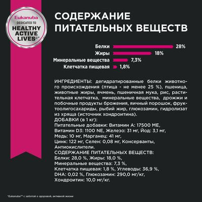 Сухие корма Eukanuba Сухой корм для взрослых собак миниатюрных пород Eukanuba с птицей, 1,5 кг (вид 7) Сухие корма Eukanuba Сухой корм для взрослых собак миниатюрных пород Eukanuba с птицей, 1,5 кг (фото, вид 7)