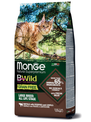 Повседневные корма Monge Сухой корм Monge Cat BWild GRAIN FREE для котят и крупных кошек, беззерновой, из мяса буйвола, 1,5 кг (вид 10) Повседневные корма Monge Сухой корм Monge Cat BWild GRAIN FREE для котят и крупных кошек, беззерновой, из мяса буйвола, 1,5 кг (фото, вид 10)