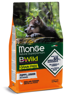 Повседневные корма Monge Сухой корм Monge Dog BWild GRAIN FREE Puppy & Junior для щенков, беззерновой, из мяса утки с картофелем 2,5 кг (вид 9) Повседневные корма Monge Сухой корм Monge Dog BWild GRAIN FREE Puppy & Junior для щенков, беззерновой, из мяса утки с картофелем 2,5 кг (фото, вид 9)