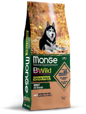Повседневные корма Monge Сухой корм Monge Dog BWild GRAIN FREE для взрослых собак, беззерновой, из лосося 12 кг (вид 1) Повседневные корма Monge Сухой корм Monge Dog BWild GRAIN FREE для взрослых собак, беззерновой, из лосося 12 кг (фото, вид 1)