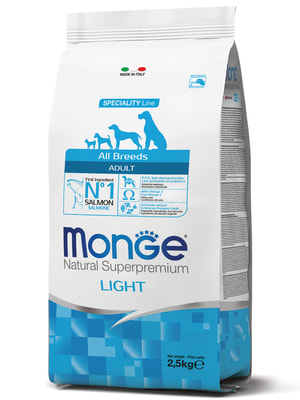 Повседневные корма Monge Cухой корм Monge Dog Speciality Line Light корм для взрослых собак всех пород, низкокалорийный, лосось с рисом 2,5 кг (вид 8) Повседневные корма Monge Cухой корм Monge Dog Speciality Line Light корм для взрослых собак всех пород, низкокалорийный, лосось с рисом 2,5 кг (фото, вид 8)