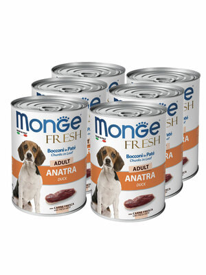 Повседневные корма Monge Влажный корм Monge Dog Fresh Chunks in Loaf для взрослых собак, мясной рулет из утки, консервы 400 г (вид 1) Повседневные корма Monge Влажный корм Monge Dog Fresh Chunks in Loaf для взрослых собак, мясной рулет из утки, консервы 400 г (фото, вид 1)