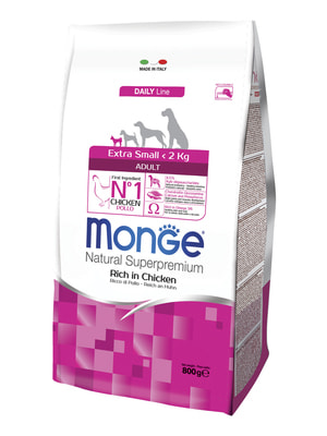 Повседневные корма Monge Сухой корм Monge Dog Daily Line Extra Small для взрослых собак миниатюрных пород, из курицы 800 г (вид 10) Повседневные корма Monge Сухой корм Monge Dog Daily Line Extra Small для взрослых собак миниатюрных пород, из курицы 800 г (фото, вид 10)