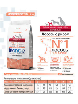 Повседневные корма Monge Сухой корм Monge Dog Speciality Line Monoprotein Mini для взрослых собак мелких пород, из лосося с рисом 800 г (вид 1) Повседневные корма Monge Сухой корм Monge Dog Speciality Line Monoprotein Mini для взрослых собак мелких пород, из лосося с рисом 800 г (фото, вид 1)