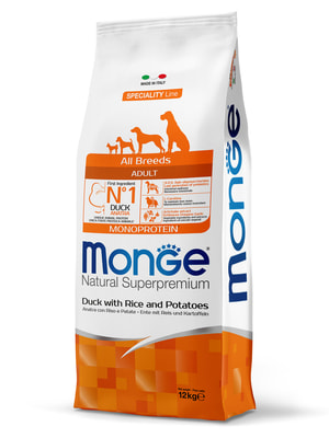 Повседневные корма Monge Сухой корм Monge Dog Speciality Line Monoprotein для взрослых собак всех пород, из утки с рисом и картофелем 12 кг (вид 9) Повседневные корма Monge Сухой корм Monge Dog Speciality Line Monoprotein для взрослых собак всех пород, из утки с рисом и картофелем 12 кг (фото, вид 9)