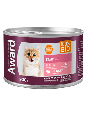 Повседневные корма Award Влажный корм AWARD для котят с начала прикорма до 4 месяцев, беременных и кормящих кошек паштет из индейки 200г Повседневные корма Award Влажный корм AWARD для котят с начала прикорма до 4 месяцев, беременных и кормящих кошек паштет из индейки 200г (фото)