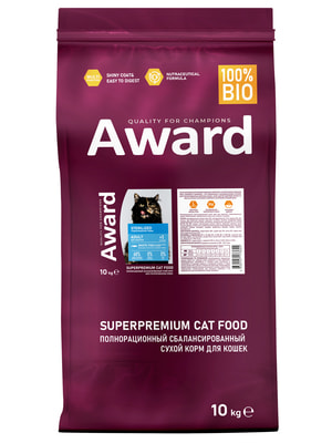 Повседневные корма Award Сухой корм AWARD Sterilized для взрослых стерилизованных кошек с белой рыбой с добавлением семян льна, клюквы и цикория 10кг Повседневные корма Award Сухой корм AWARD Sterilized для взрослых стерилизованных кошек с белой рыбой с добавлением семян льна, клюквы и цикория 10кг (фото)