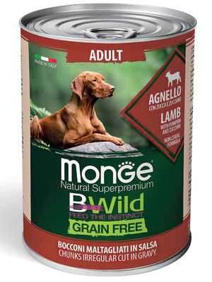 Повседневные корма Monge Влажный корм Monge Dog BWild GRAIN FREE для взрослых собак, беззерновой, из ягненка с тыквой и кабачками, консервы 400 г Повседневные корма Monge Влажный корм Monge Dog BWild GRAIN FREE для взрослых собак, беззерновой, из ягненка с тыквой и кабачками, консервы 400 г (фото)