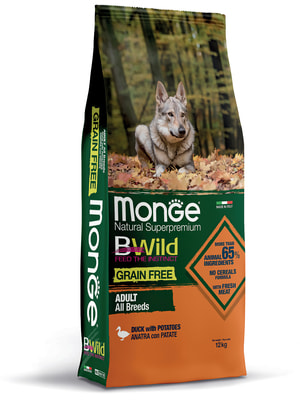Повседневные корма Monge Сухой корм Monge Dog BWild GRAIN FREE для взрослых собак, беззерновой, утка с картофелем 12 кг Повседневные корма Monge Сухой корм Monge Dog BWild GRAIN FREE для взрослых собак, беззерновой, утка с картофелем 12 кг (фото)