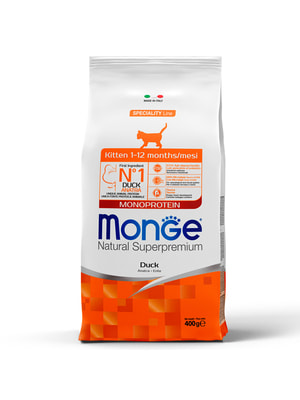 Повседневные корма Monge Сухой корм Monge Cat Speciality Line Monoprotein для котят и беременных кошек, из утки 400 г Повседневные корма Monge Сухой корм Monge Cat Speciality Line Monoprotein для котят и беременных кошек, из утки 400 г (фото)