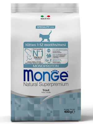Повседневные корма Monge Сухой корм Monge Cat Speciality Line Monoprotein для котят и беременных кошек, из форели 400 г Повседневные корма Monge Сухой корм Monge Cat Speciality Line Monoprotein для котят и беременных кошек, из форели 400 г (фото)