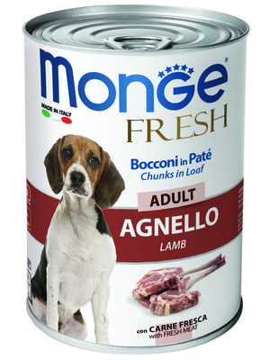 Повседневные корма Monge Влажный корм Monge Dog Fresh Chunks in Loaf для взрослых собак, мясной рулет из ягненка, консервы 400 г Повседневные корма Monge Влажный корм Monge Dog Fresh Chunks in Loaf для взрослых собак, мясной рулет из ягненка, консервы 400 г (фото)
