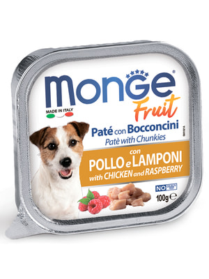 Повседневные корма Monge Влажный корм Monge Dog Fruit для собак, с курицей и малиной, консервы 100 г Повседневные корма Monge Влажный корм Monge Dog Fruit для собак, с курицей и малиной, консервы 100 г (фото)