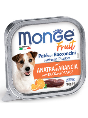 Повседневные корма Monge Влажный корм Monge Dog Fruit для собак, с уткой и апельсином, консервы 100 г Повседневные корма Monge Влажный корм Monge Dog Fruit для собак, с уткой и апельсином, консервы 100 г (фото)