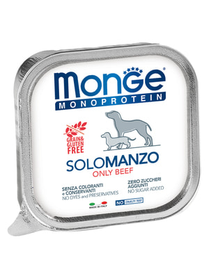Повседневные корма Monge Влажный корм Monge Dog Monoprotein для собак, паштет из говядины, консервы 150 г Повседневные корма Monge Влажный корм Monge Dog Monoprotein для собак, паштет из говядины, консервы 150 г (фото)