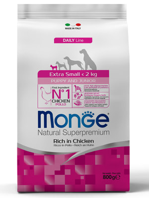 Повседневные корма Monge Сухой корм Monge Dog Daily Line Extra Small для щенков миниатюрных пород, из курицы 800 г Повседневные корма Monge Сухой корм Monge Dog Daily Line Extra Small для щенков миниатюрных пород, из курицы 800 г (фото)