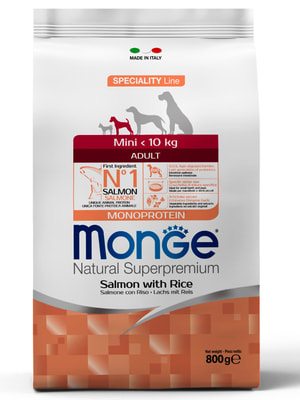 Повседневные корма Monge Сухой корм Monge Dog Speciality Line Monoprotein Mini для взрослых собак мелких пород, из лосося с рисом 800 г Повседневные корма Monge Сухой корм Monge Dog Speciality Line Monoprotein Mini для взрослых собак мелких пород, из лосося с рисом 800 г (фото)