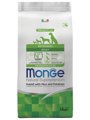 Повседневные корма Monge Сухой корм Monge Dog Speciality Line Monoprotein для взрослых собак всех пород,из кролика с рисом и картофелем 2,5 кг Повседневные корма Monge Сухой корм Monge Dog Speciality Line Monoprotein для взрослых собак всех пород,из кролика с рисом и картофелем 2,5 кг (фото)