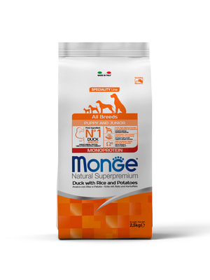 Повседневные корма Monge Сухой корм Monge Dog Speciality Line Monoprotein для щенков всех пород, из утки с рисом и картофелем 2,5 кг Повседневные корма Monge Сухой корм Monge Dog Speciality Line Monoprotein для щенков всех пород, из утки с рисом и картофелем 2,5 кг (фото)