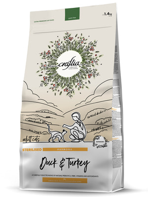 Повседневные корма Craftia Сухой корм CRAFTIA HARMONA для стерилизованных кошек из утки и индейки 1,4 кг Повседневные корма Craftia Сухой корм CRAFTIA HARMONA для стерилизованных кошек из утки и индейки 1,4 кг (фото)