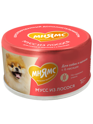 Повседневные корма Мнямс Влажный дополнительный корм Мнямс Мусс из лосося для собак и щенков старше 6 месяцев 80 г Повседневные корма Мнямс Влажный дополнительный корм Мнямс Мусс из лосося для собак и щенков старше 6 месяцев 80 г (фото)