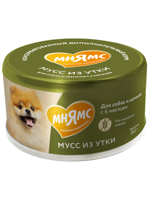 Повседневные корма Мнямс Влажный дополнительный корм Мнямс Мусс из утки для собак и щенков старше 6 месяцев 80 г Повседневные корма Мнямс Влажный дополнительный корм Мнямс Мусс из утки для собак и щенков старше 6 месяцев 80 г (фото)