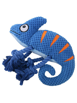Для совместной игры Mr.Kranch Игрушка Mr.Kranch для собак "Хамелеон" плюшевая с канатиками и пищалкой 26 см синяя Для совместной игры Mr.Kranch Игрушка Mr.Kranch для собак "Хамелеон" плюшевая с канатиками и пищалкой 26 см синяя