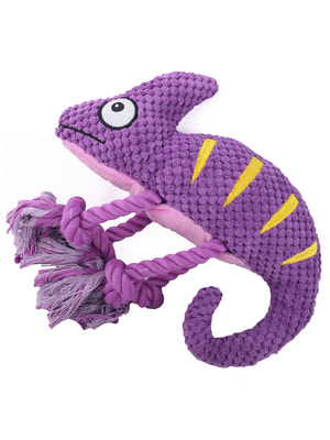 Для совместной игры Mr.Kranch Игрушка Mr.Kranch для собак "Хамелеон" плюшевая с канатиками и пищалкой 26 см фиолетовая Для совместной игры Mr.Kranch Игрушка Mr.Kranch для собак "Хамелеон" плюшевая с канатиками и пищалкой 26 см фиолетовая
