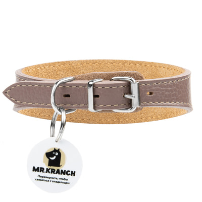 Ошейники, шлейки, намордники Mr.Kranch Ошейник-селедка Mr.Kranch для собак из натуральной кожи с QR-адресником, 19-23см, бежевый Ошейники, шлейки, намордники Mr.Kranch Ошейник-селедка Mr.Kranch для собак из натуральной кожи с QR-адресником, 19-23см, бежевый (фото)