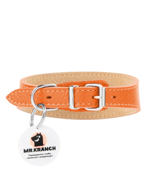 Ошейники, шлейки, намордники Mr.Kranch Ошейник-селедка Mr.Kranch для собак из натуральной кожи с QR-адресником, 19-23см, оранжевый Ошейники, шлейки, намордники Mr.Kranch Ошейник-селедка Mr.Kranch для собак из натуральной кожи с QR-адресником, 19-23см, оранжевый